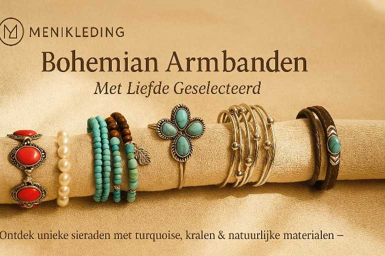 Bohemian armbanden met turquoise kralen en natuurlijke materialen – Menikleding banner