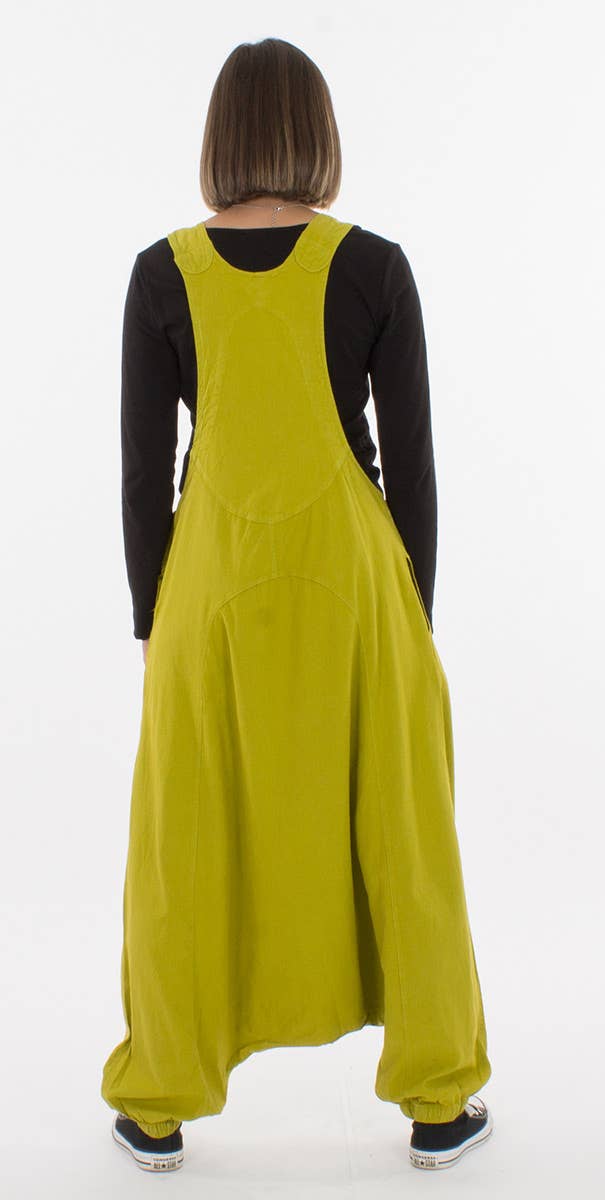 Dames salopette geel achterkant - lange overall met zwarte shirt