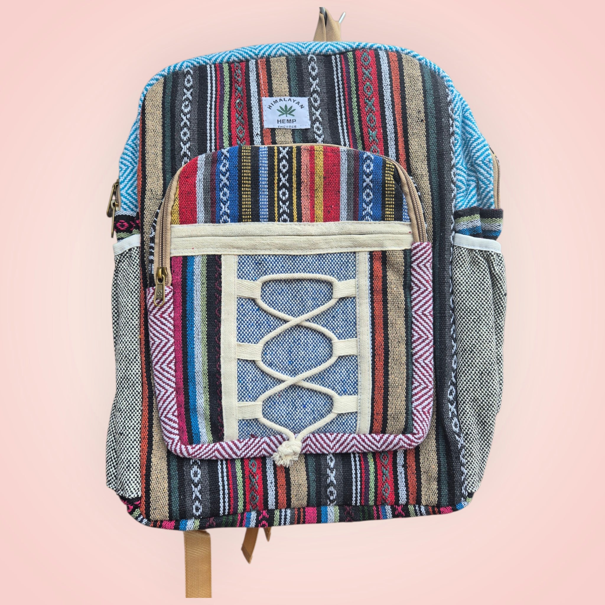 Hemp rugzak multicolor strepen - bohemian backpack met etnische print
