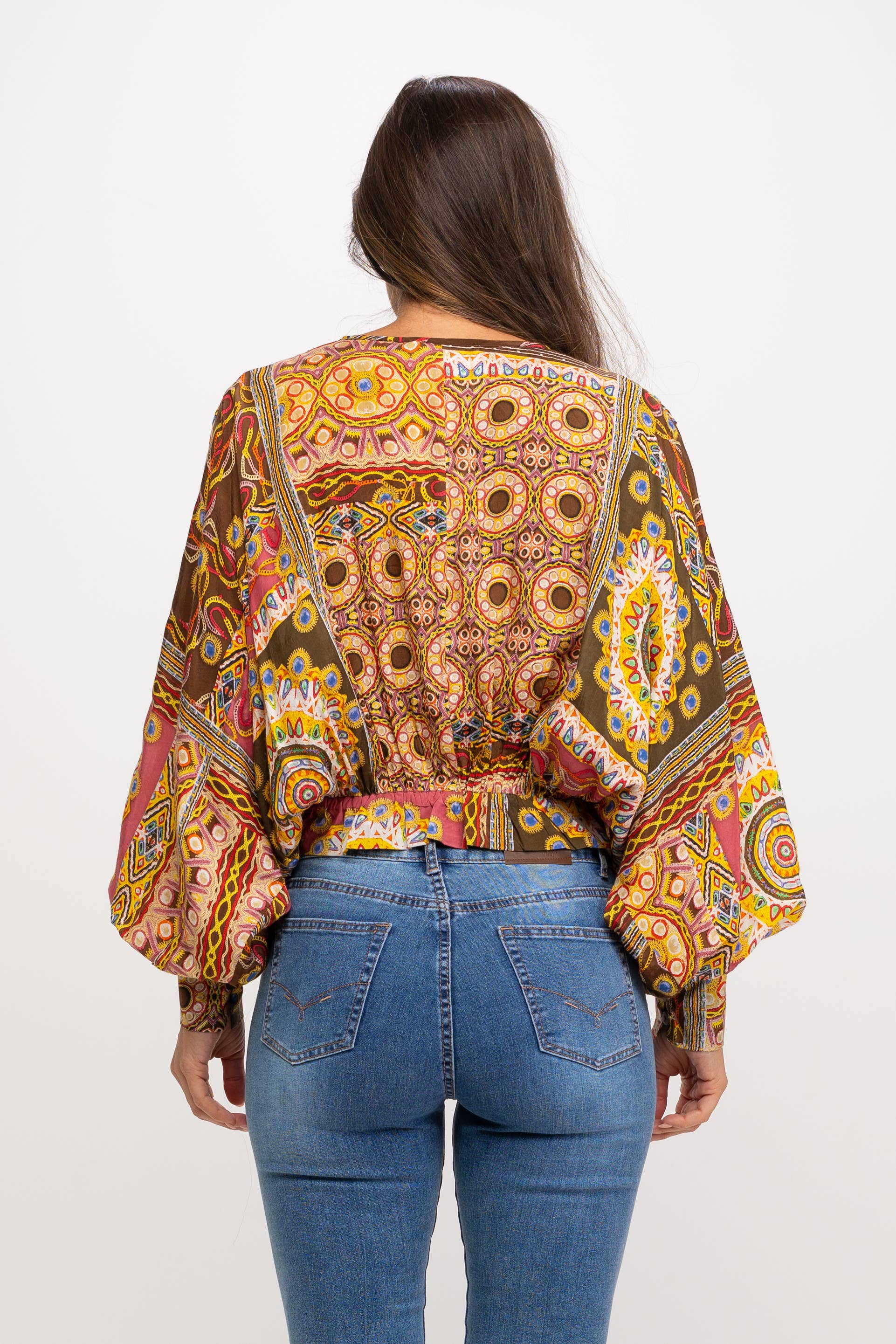 Bohemian V-Hals Blouse met Kleurrijke Patchwork Print