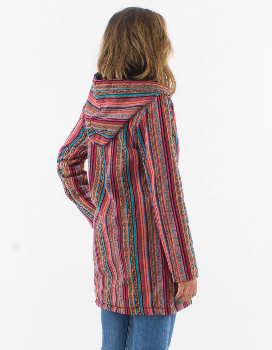 Dames hoodie multicolor achterkant - bohemian sweater gestreept etnische print