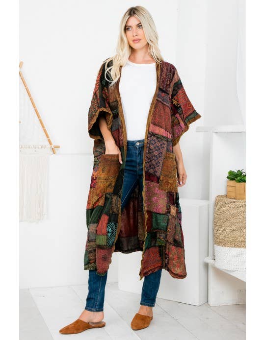 β¨ Lange Bohemian Patchwork Jas β Handgemaakt in Nepal | Menikleding