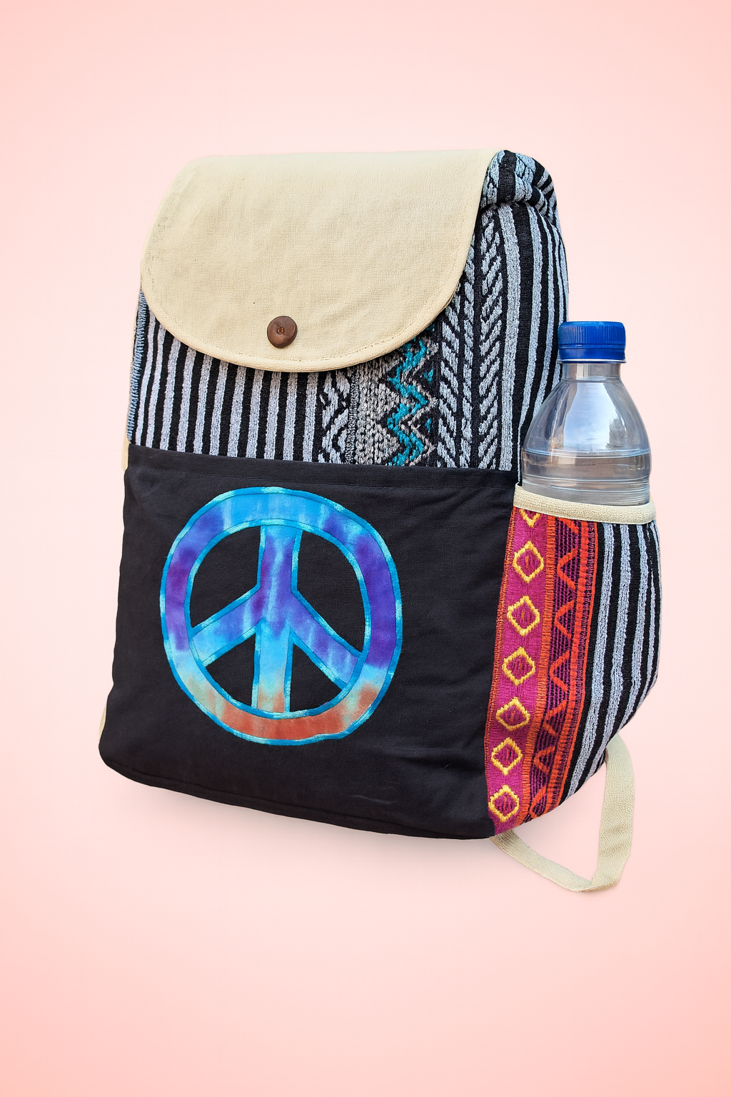 Bohemian Schoudertas met Peace-Teken – Handgemaakt Katoen uit Nepal