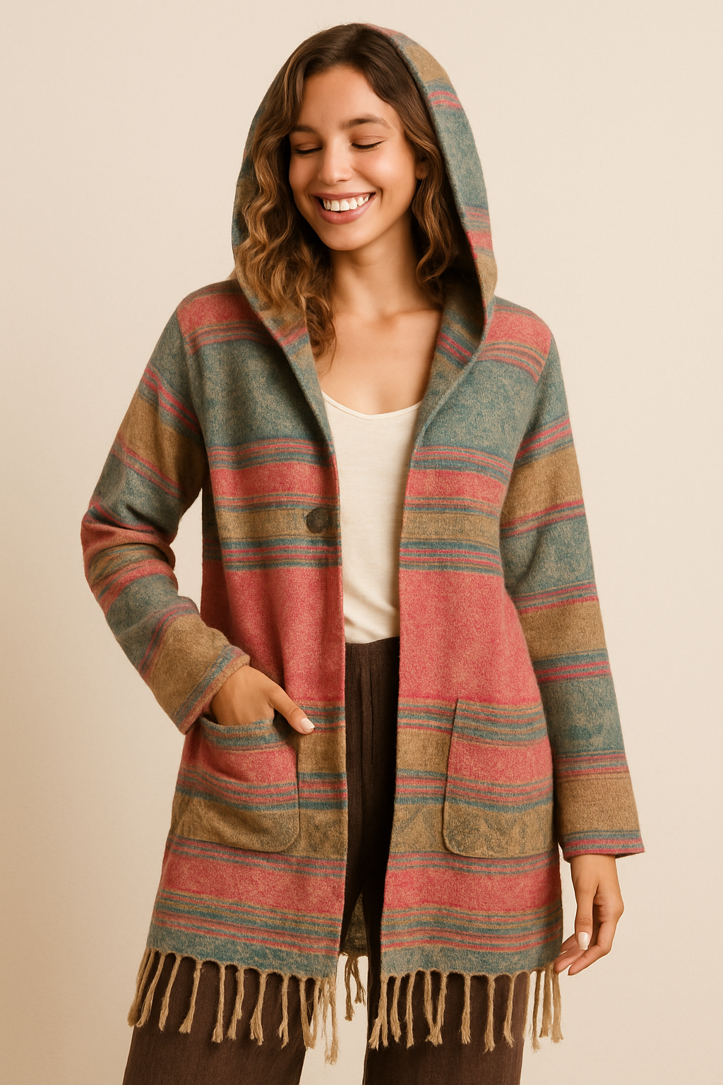 Bohemian Poncho van Wolmix met Capuchon – Handmade in Nepal | Menikleding