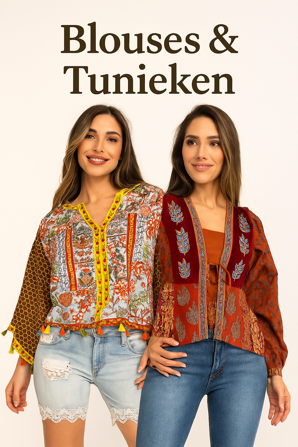 Bohemian blouses en tunieken – kleurrijke etnische prints, handmade boho style voor dames | Menikleding