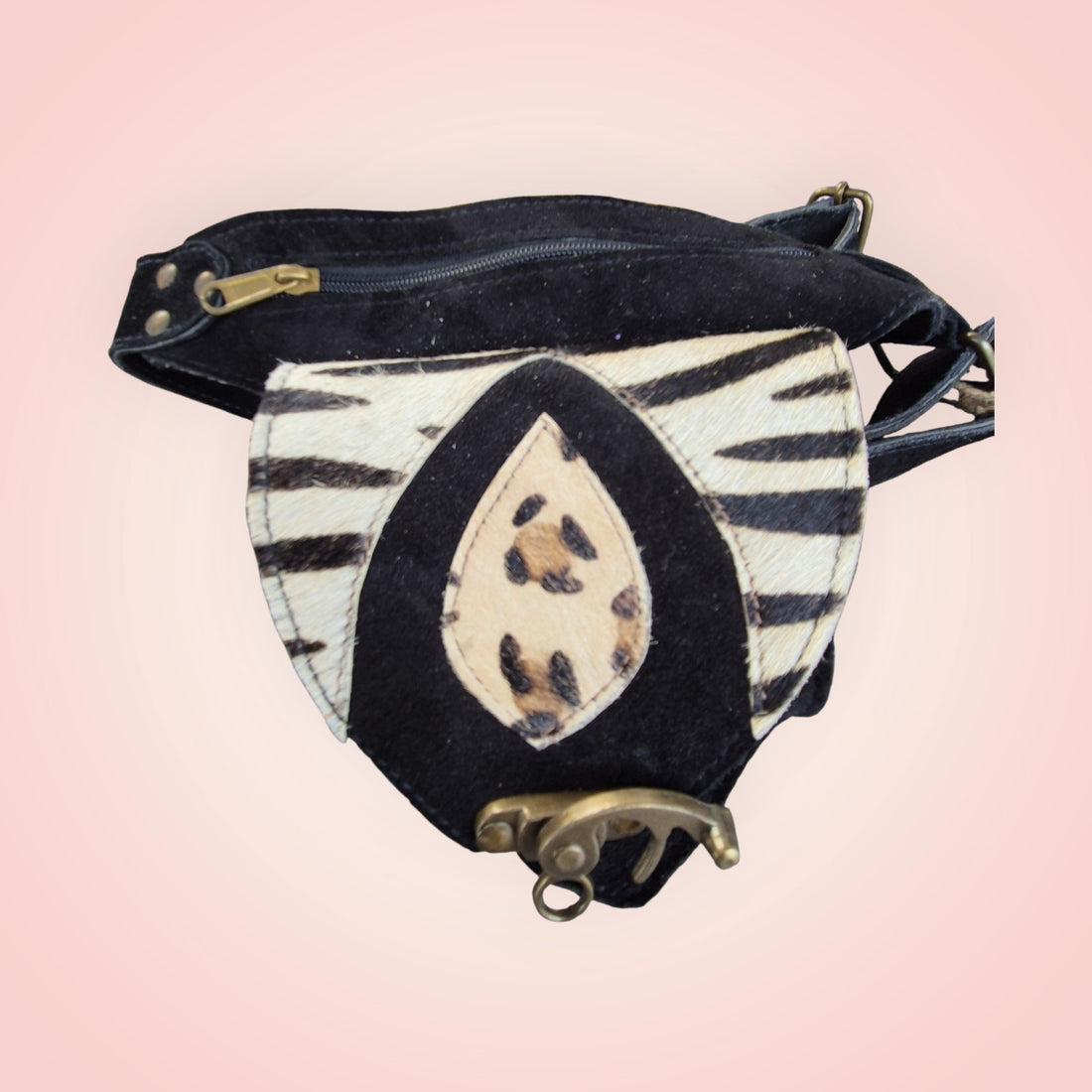 Heuptas leer bruin wit hart - bohemian belt bag