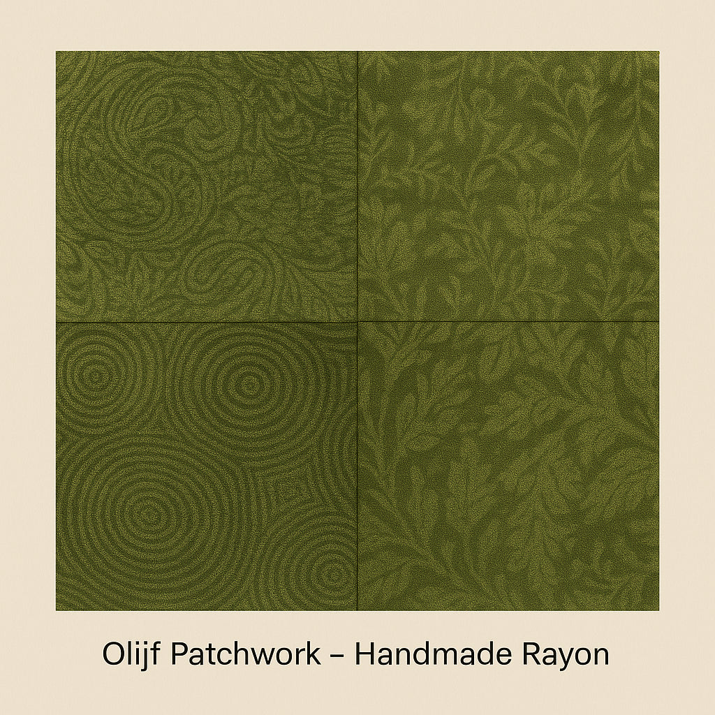 Bohemian patchwork tuniek – olijfkleurig patchworkpatroon, handgemaakt in Nepal van 100% rayon | Menikleding