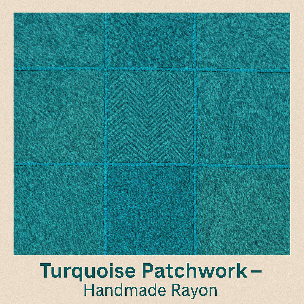 Bohemian patchwork tuniek – turquoise patchworkpatroon, handgemaakt in Nepal van 100% rayon | Menikleding