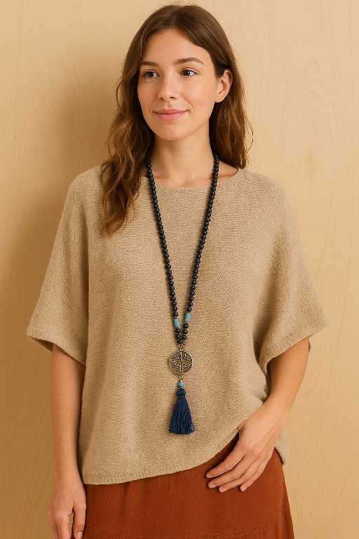 Boho levensboom ketting met turquoise kraal en kwast – handgemaakte spirituele sieraden uit Nepal | Menikleding