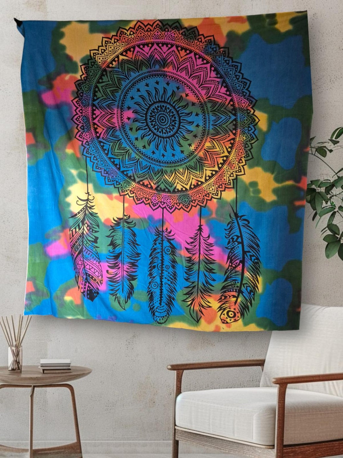 Kleurrijk mandala dromenvanger wandkleed – boho dreamcatcher tapestry handmade India voor woondecoratie Menikleding