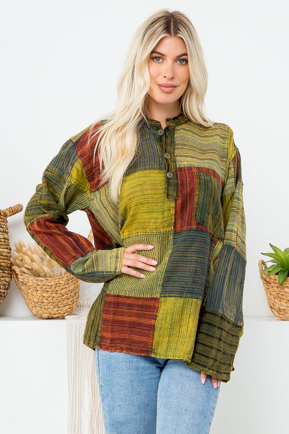 Unisex Patchwork Boho Blouse – Handgemaakt in Nepal
