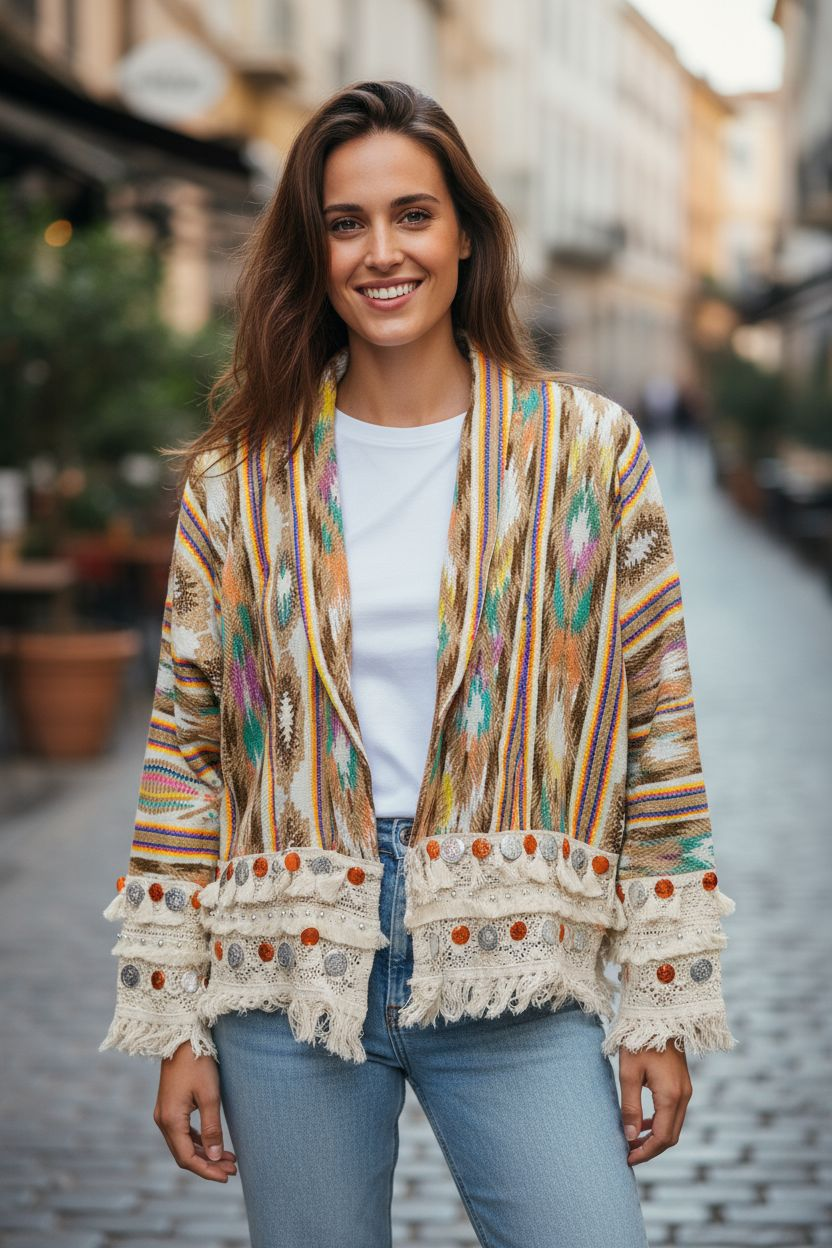 jacquard boho vest zwart handgemaakt