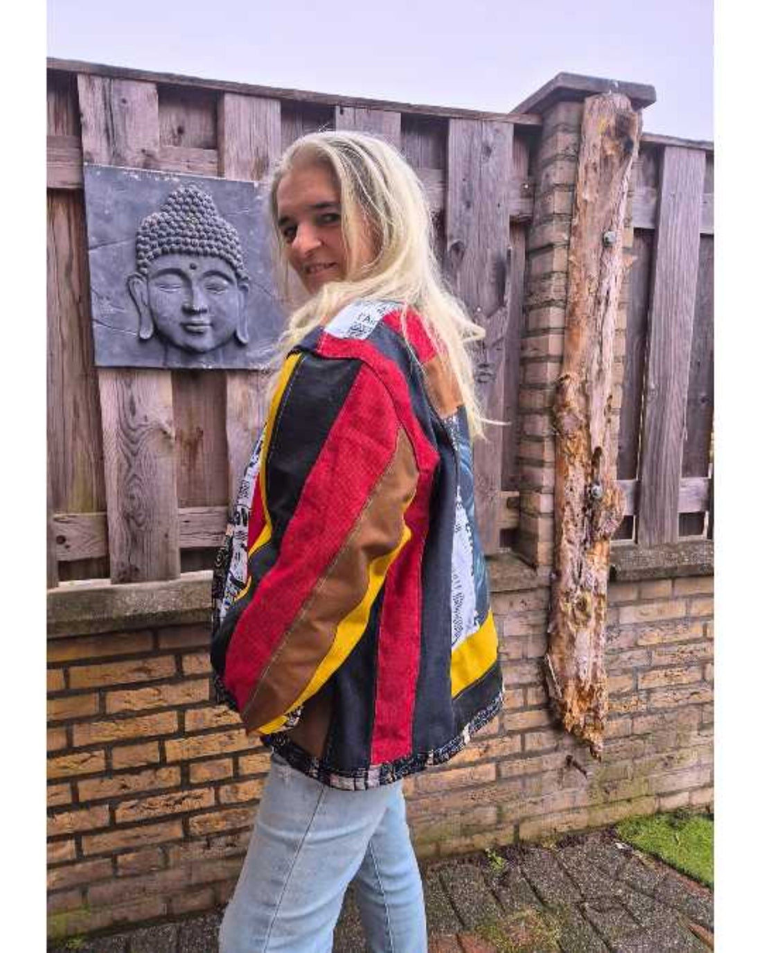 Boho patchwork kimono met kleurrijke mouwen – zijkant