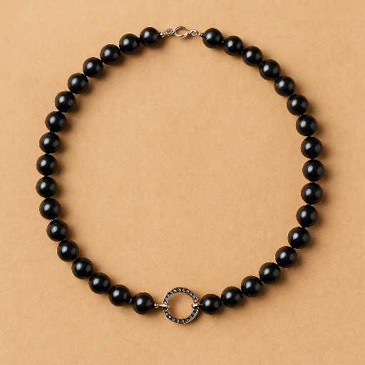 Zwarte kralenketting met ronde zilverkleurige hanger – boho sieraden – Menikleding.nl