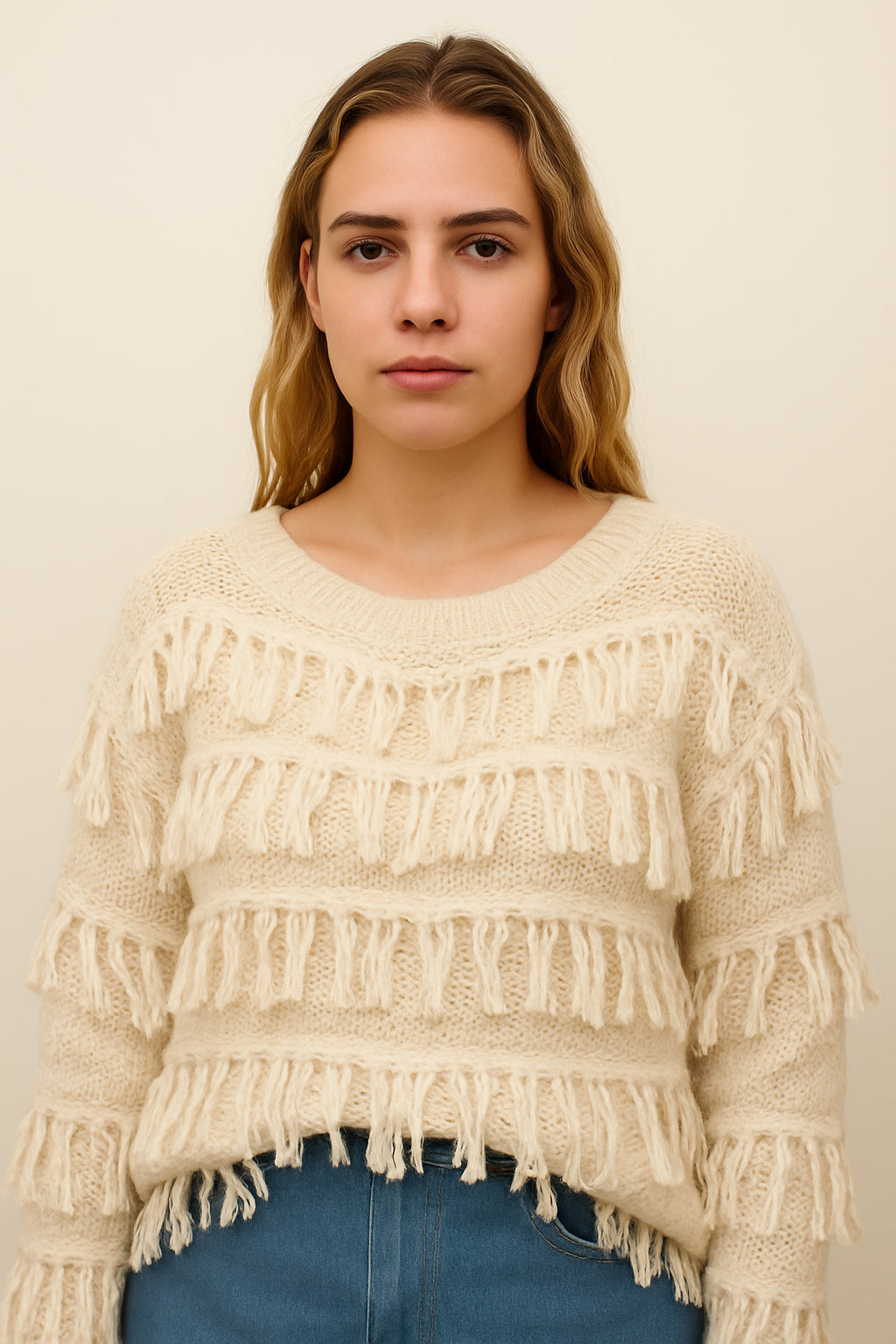 Beige Franjestrui – Boho Chic