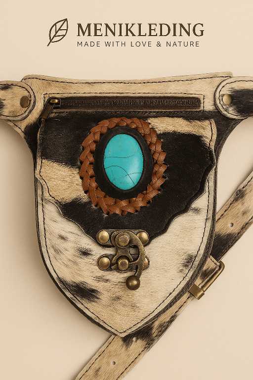 Handgemaakt Leren Heuptasje met Turquoise Steen – Boho Stijl | Menikleding