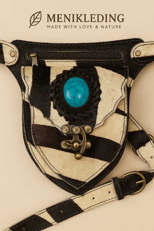 Handgemaakt Leren Heuptasje met Turquoise Steen – Boho Stijl | Menikleding