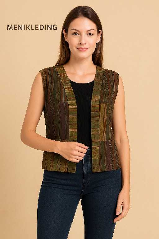 Patchwork hesje in groen-bruine aardetinten, handgemaakt in Nepal van natuurlijke katoen – Menikleding.