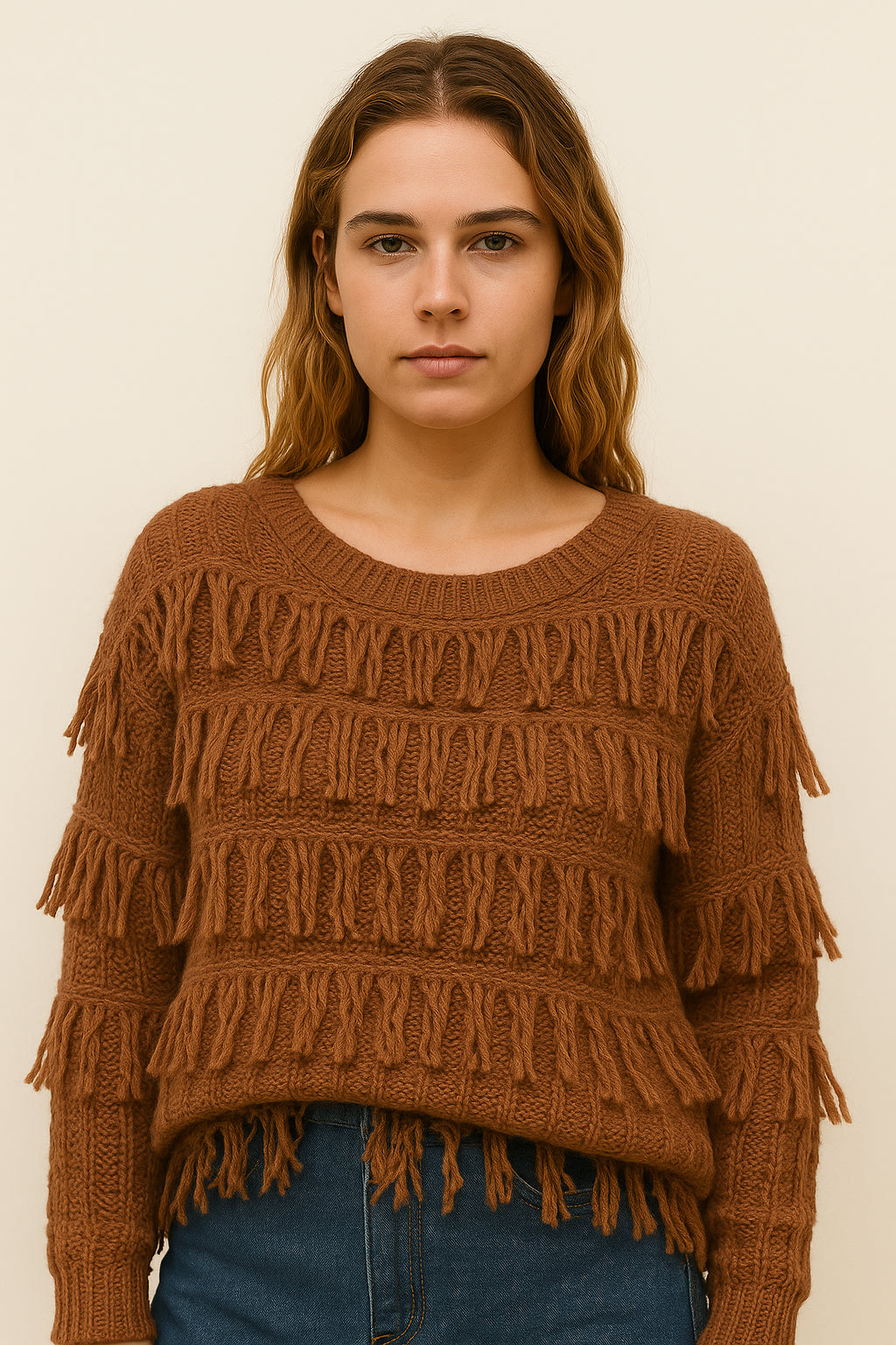 Beige Franjestrui – Boho Chic