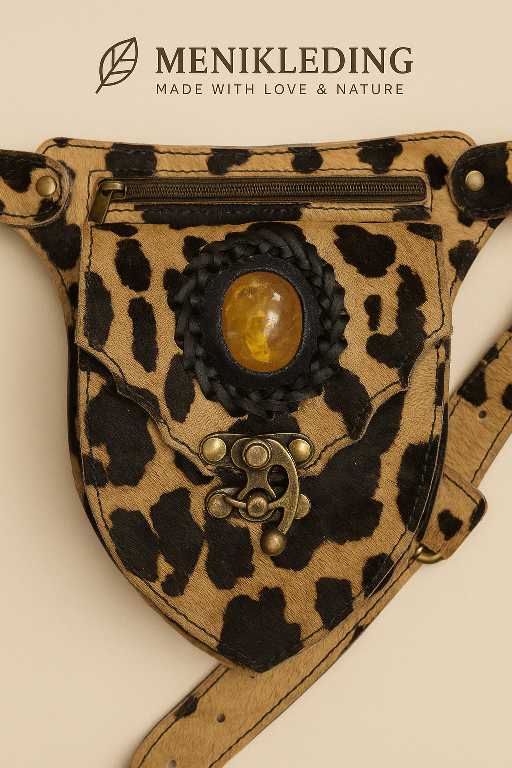 Handgemaakt Leren Heuptasje met Turquoise Steen – Boho Stijl | Menikleding