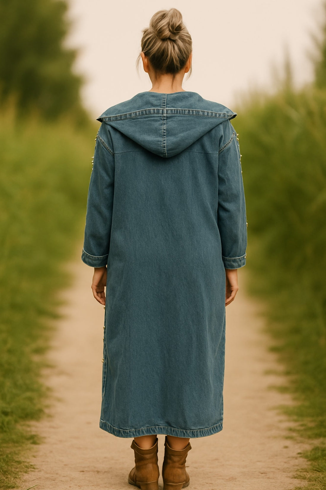 Lange Boho Spijkerjas met Capuchon – Handmade in Nepal | Menikleding