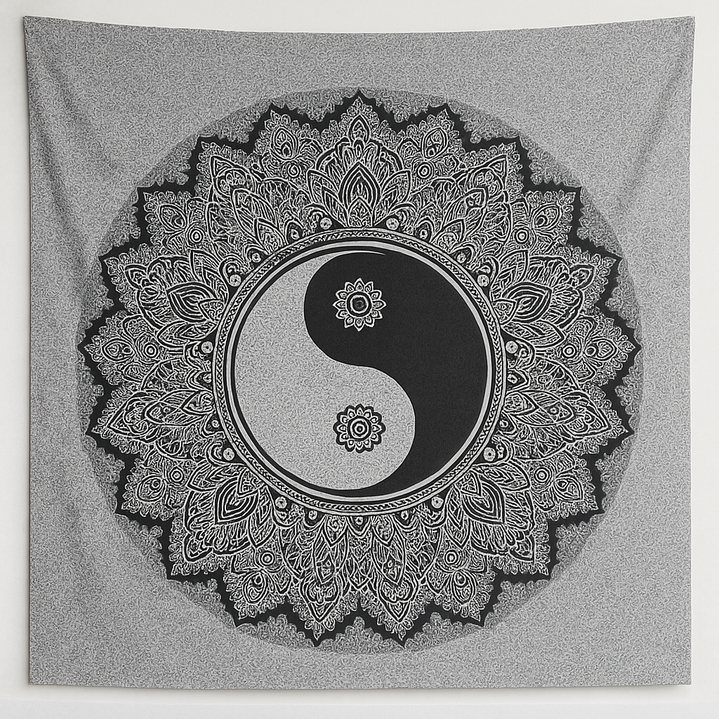 Bohemian Yin Yang Mandala Wandkleed – 220x240 cm"