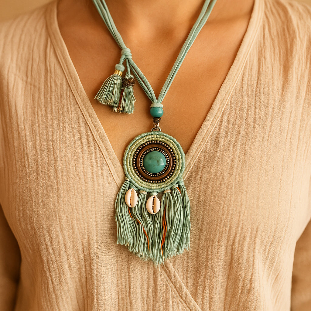 Boho Ketting met Turkoois, Schelpjes & Franjes – Spirituele Ibiza Style