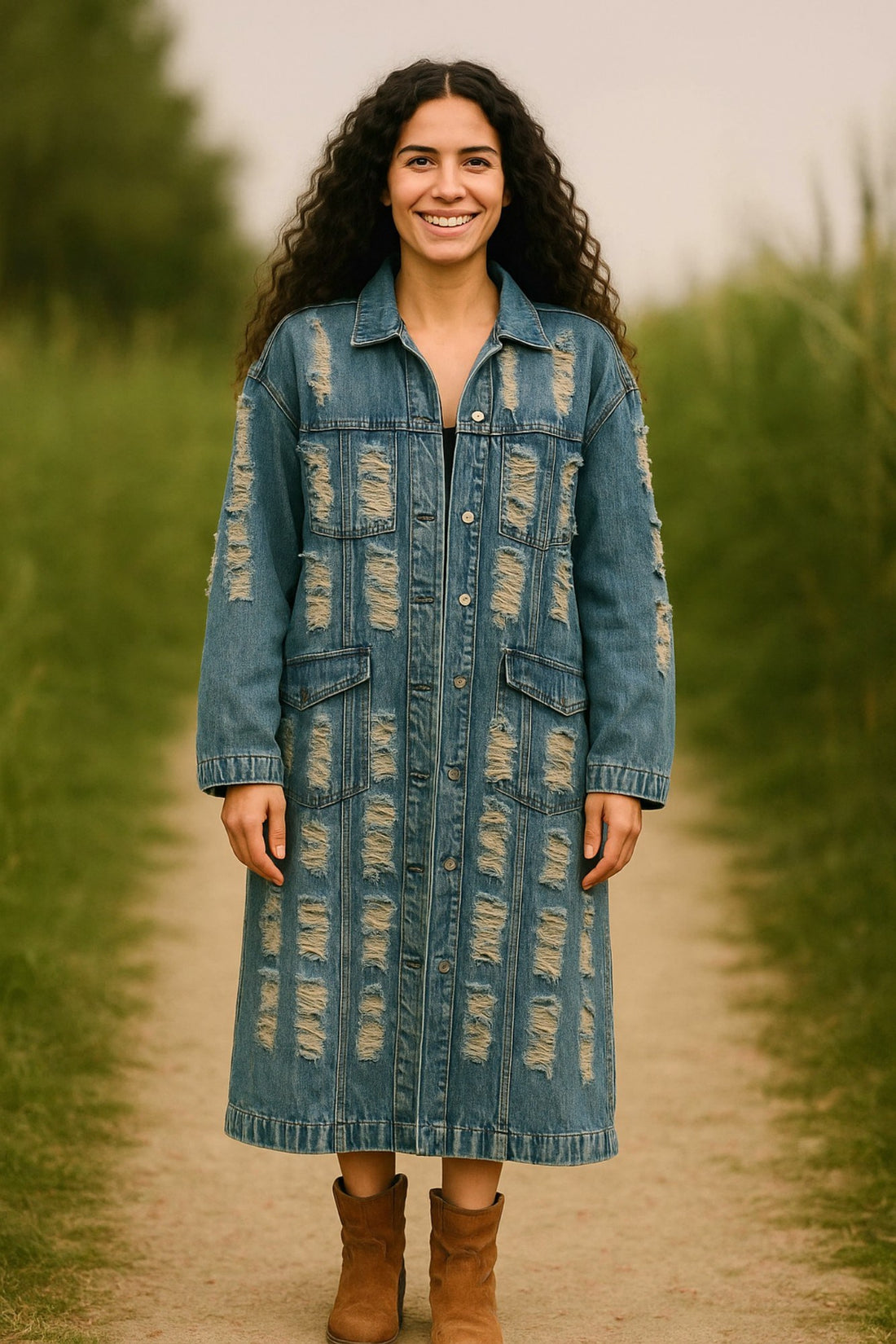 Lange Boho Spijkerjas met Capuchon – Handmade in Nepal | Menikleding